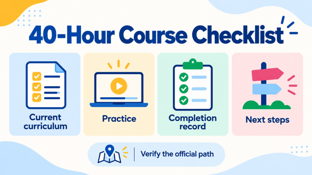 Registered Behavior Technician 40-Hour Course cover showing a white adult woman and white adult man reviewing a course roadma