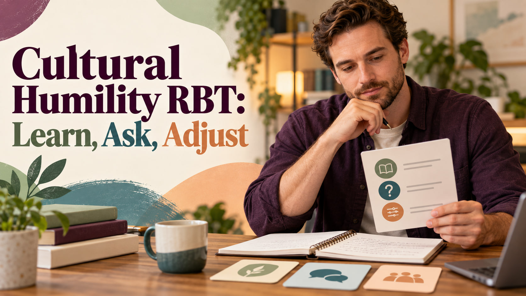 Cultural humility RBT cover showing a white man reviewing a reflection checklist at a learning desk