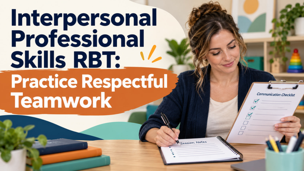 Interpersonal professional skills RBT cover showing a white woman reviewing a communication checklist and session notes