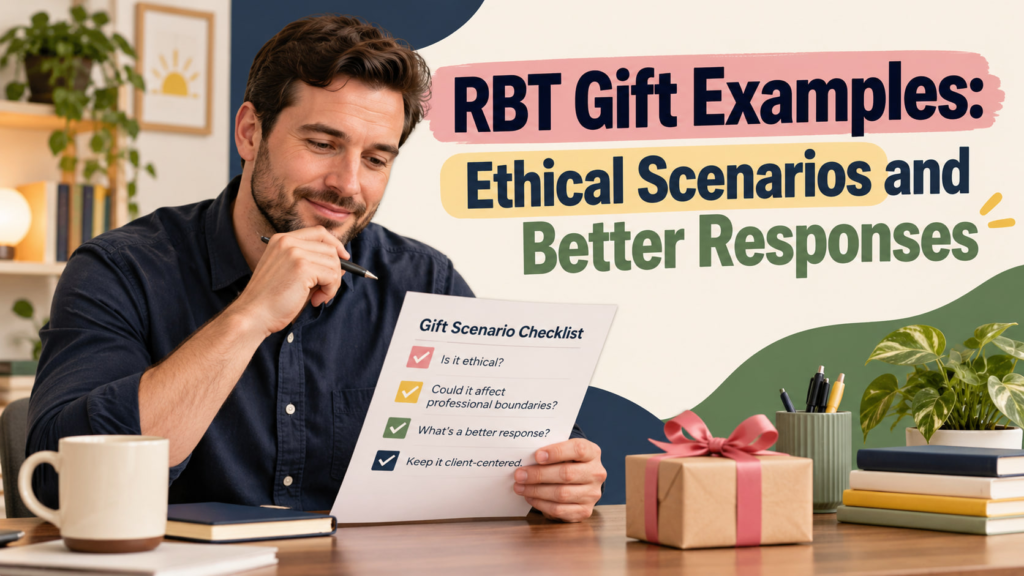 RBT gift examples cover showing a white man reviewing an ethical gift scenario checklist