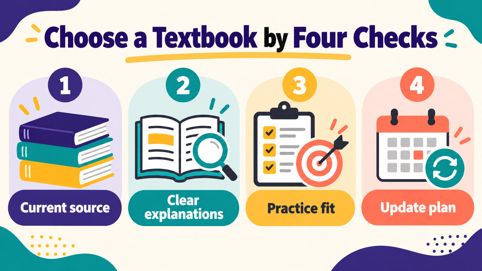 rbt textbook - Choose a textbook by four checks infographic